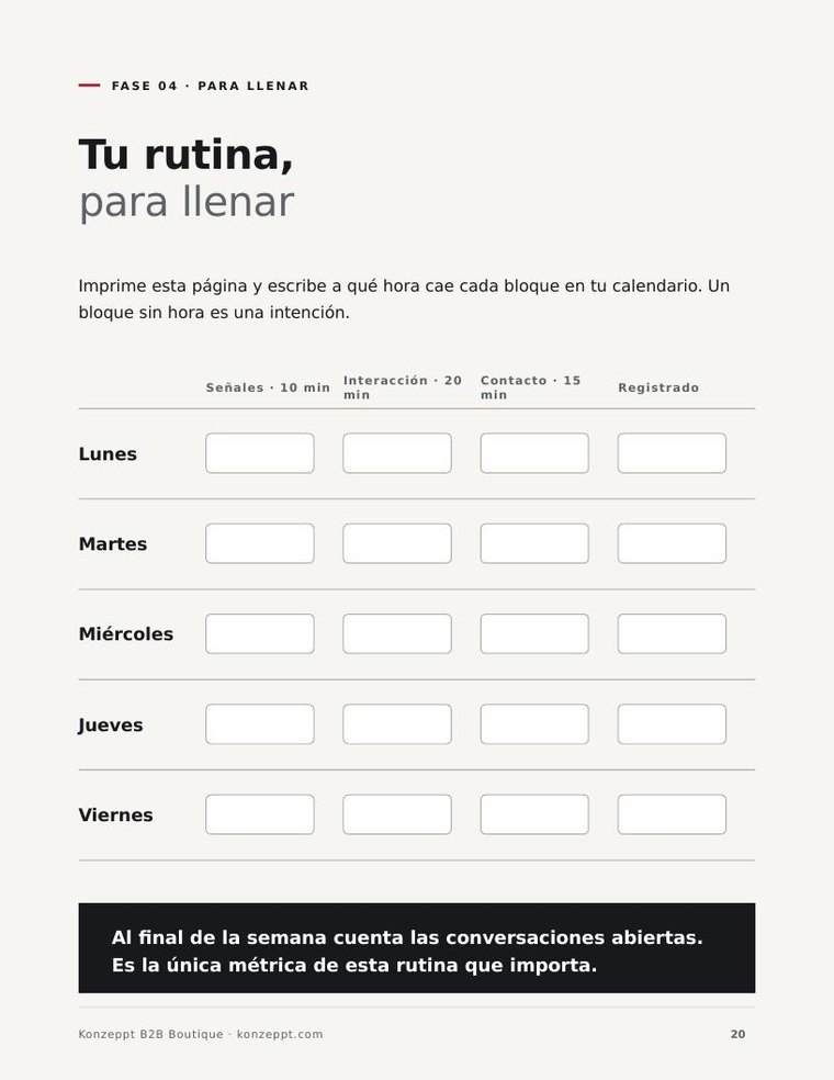 Página imprimible de la Guía para calendarizar la rutina semanal